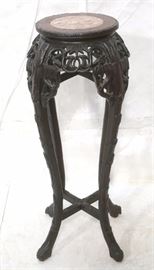 Lot 285 Tall Inset Marble Top Carved Wood Asian Stand. Ca