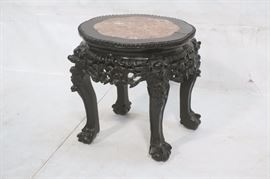 Lot 286 Low Inset Marble Top Carved Wood Asian Stand. Car