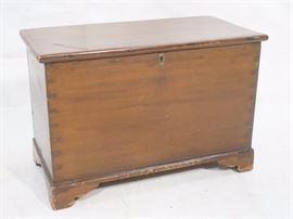 Lot 297 Antique Hinged Lid Trunk. Bracket feet. Tongue in