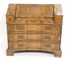 Lot 311 Three Drawer Drop Front Inlaid Desk. Angled front