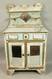 Lot 312 Primitaive Blue Painted Miniature Hutch. Cottage 