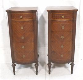 Lot 314 Pr Tall Inlaid Five Drawer Night Stands. French S