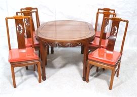 Lot 324 7pc Oriental Style Dining Table Chairs. One leaf.