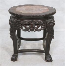 Lot 327 Asian style Marble Top Stool Low Side Table. Carv