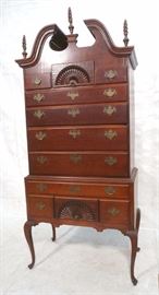 Lot 330 Antique Centennial Mahogany High Boy. Shell Carve