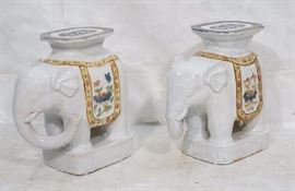 Lot 336 Pr White Glazed Elephant Plant Stands Stools. Col
