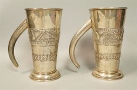 Lot 435 Pr Sterling Silver Drinking Vessels. Tankards. S
