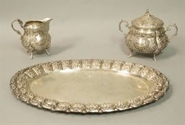 Lot 443 3pcs 800 Silver Sugar Creamer on Tray. PACO. Det
