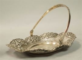 Lot 449 DN 800 Silver Reposse Floral Rim Handled Basket D