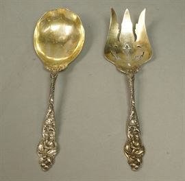 Lot 471 Pr Sterling Silver Serving Spoon  Fork. Marked S