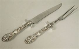 Lot 496 Pr Sterling Silver Handled Carving Set. Marked W