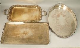 Lot 500 Lot 3 Large Silver Plate Serving Trays. Footed Ov
