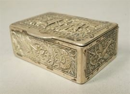 Lot 502 Asian Marked Silver Hinged Lid Pill Box. 