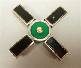 Lot 533 LAURENCE De VRIES Sterling 14K Gold Cross Brooch.