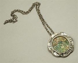 Lot 534 Sterling Pendant Necklace with Antique Roman Glas
