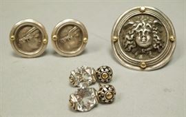 Lot 538 2pr Sterling  Gold Earrings. 1 Pr LAURENCE de V