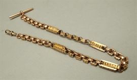 Lot 561 9K Gold English Watch Chain. Marked 9C. Rose gold