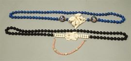 Lot 565 3pc Beaded Jewelry. Black onyx bead necklace with