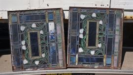 Lot 348 2pc Antique Leaded Glass Windows. Colorful with f