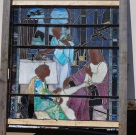 Lot 353 Large Antique Scenic Stained Glass Window. La Far