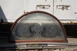 Lot 355 Antique Acid Etched Glass Film Top Window. Floral