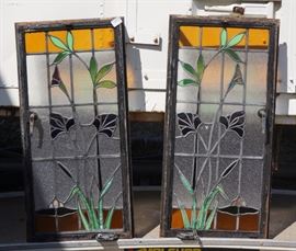 Lot 356 2pc Stained Glass Windows. Floral Design. 