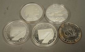 Lot 405 5pc 999 Fine Bullion Coins. 2002 Liberty Indian H