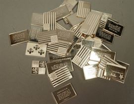 Lot 408 42pc STERLING Miniature Flag Ingots.