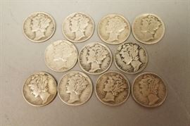 Lot 411 $49.90 Face in MERCURY DIMES. Mixed dates.