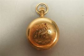 Lot 560 Ladies ELGIN 14K Gold Pocket Watch. Case has Cra