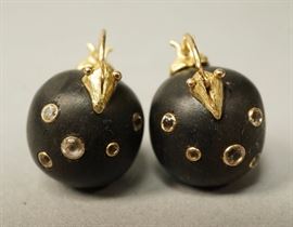 Lot 590 GABRIELLE SANCHEZ Ebony Ball 18K Gold Earrings. S