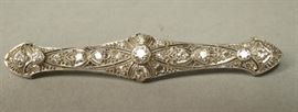 Lot 592 14K Gold WG Diamond Antique Bar Pins. Large cente