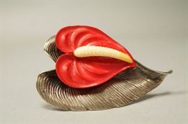 Lot 609 MINGS Sterling Silver Carved Material Anthurium 