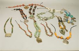Lot 634 12pc Tribal Beaded Necklace Lot. Assorted metals 