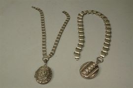 Lot 645D 2pc Victorian Link Chains with large oval lockets