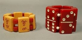 Lot 646 Two Bakelite Stretch Bracelets. 1 Red Dominoes. 