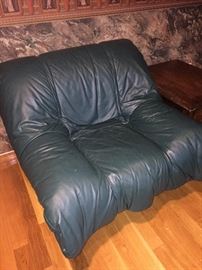Unusual Forest Green Leather Chair in great condition