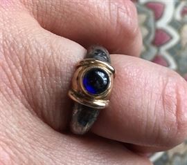 Sterling silver with gold and cabochon sapphire