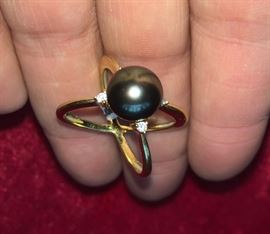 Another Tahitian Pearl ring set in 18 K gold with diamonds