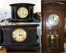 clocks including: mantle clocks, antique clocks, Wall register clock. Makers Seth Thomas, Bulova, Sesions 