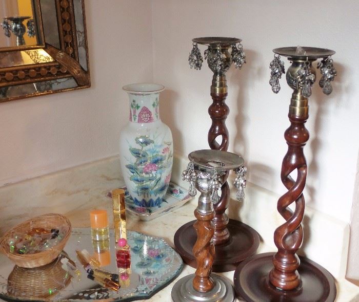 Home Decor for every room.  Candles, candlesticks, urns, vases, porcelain boxes, china