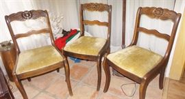 Set of 3 vintage antique carved side chairs