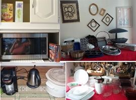 Small kitchen appliances: Keurig coffee maker, crock pot, hot water kettle, aqua grow system with lights (small), coffee makers, hand mixers, Cuisinart rice cooker, small fryers, bread maker, toaster oven, microwave, toaster oven, ice cream maker, fondue pot,