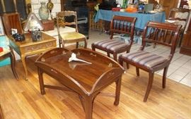 recently refinished side chairs, traditional coffee table and side tables