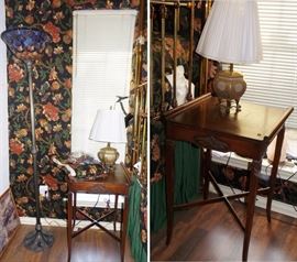 Antiqu small table set. Lamps