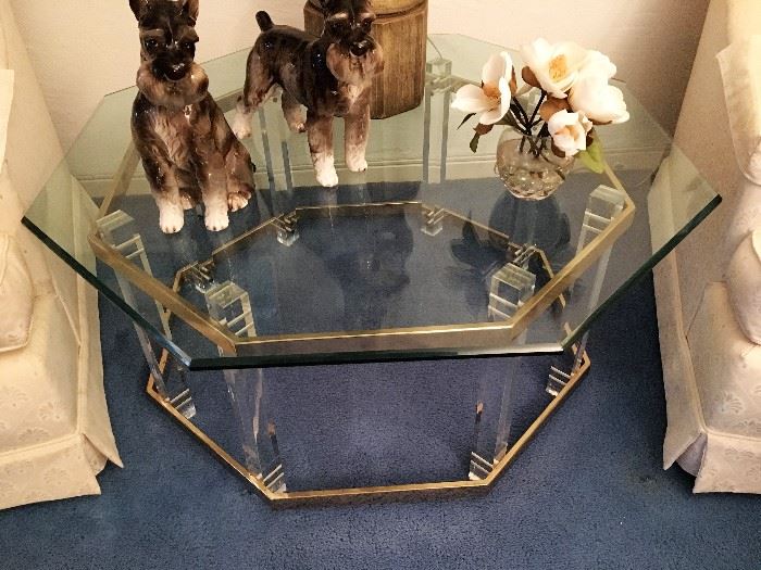 Lucite/Chrome Table w/ Glass Top
