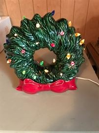 Ceramic Christmas Wreath with Lights