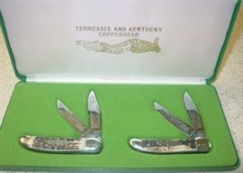 1970's Kissing Krane Tennessee & Kentucky Copperhead Knife Set w/Stag Handles - Made In Germany - Serial #195