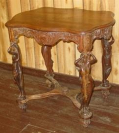 Antique Lamp Table w/Carved Ladies