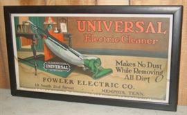 1940's Framed Paper Universal Electric Cleaner Sign - Fowler Electric Co. Memphis,TN